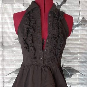 Black ruffled open back halter top